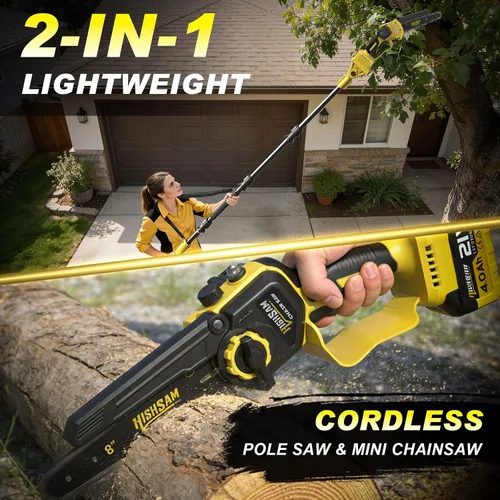 Miniatura 8 de Sierras de poste eléctricas 2 en 1 para recortar árboles, mini motosierra inalámbrica de 8 pulgadas con poste de extensión, motor sin escobillas