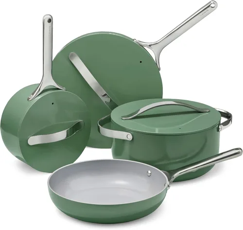 Caraway Juego de utensilios de cocina de cerámica antiadherente (12 piezas) ollas, sartenes, tapas y almacenamiento de cocina, sin PFAS ni PFOA,