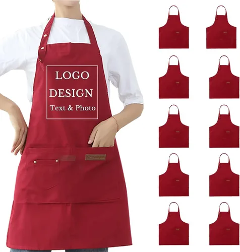 Miniatura 7 de Delantal personalizado para hombres y mujeres, delantales de lona de cocina personalizados con bolsillos, nombre, texto, logotipo, imagen