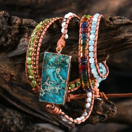 Miniatura 3 de YGLINE Boho Handmade Wrap Leather Tube Crystal Stone Bracelet for Women