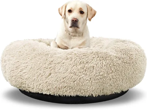 ANWA - Cama redonda para perro mediano, lavable, cama tipo dona para perro grande, cómoda, acogedora y relajante Beige