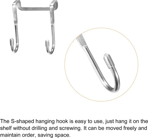 Miniatura 4 de HARFINGTON Ganchos para cajones de gabinete, paquete de 2 ganchos de acero inoxidable extendidos en forma de S para puerta de baño, cocina, tono