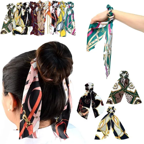 Miniatura 6 de Cinta elástica para el cabello, 3 unidades, diseño de cola de caballo, estampado vintage de moda