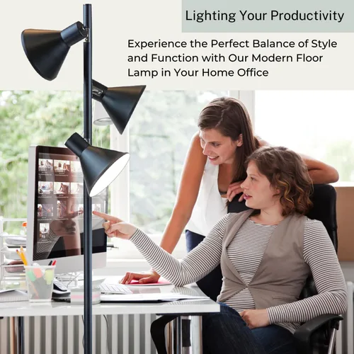 Miniatura 5 de LIGHTACCENTS Lámpara de pie de árbol negro con 3 luces ajustables, lámpara de pie moderna, pantallas negras ajustables, luz de poste para sala