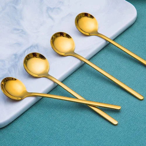 Miniatura 2 de Paquete de 6 cucharas de café expreso de acero inoxidable chapadas en oro, mini cucharaditas para café, azúcar, postre, pastel, helado, sopa Dorado