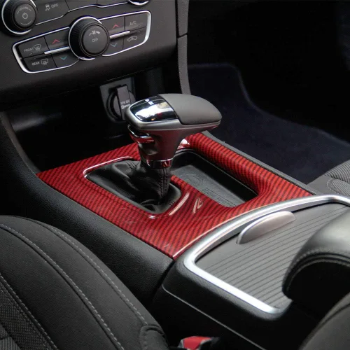 Miniatura 3 de crosselec Panel de cambio de marchas de control central de fibra de carbono Ajuste para Dodge Charger 2015+ (rojo)