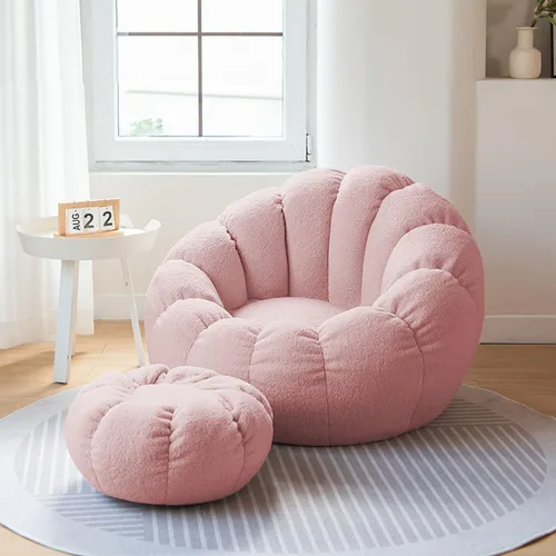 Miniatura 10 de Funda para silla de puf de pétalos de peluche, sofá Lazy Sack suave (sin frijoles) para niños, adultos, parejas, relleno de puf, espuma