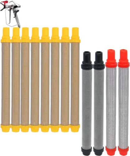 Paquete de 12 filtros de pistola de pulverización sin aire, incluye malla de 8 x 100 (amarilla), 2 mallas 70 (negra), 2 mallas 200 (rojo),