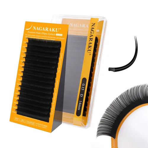 Miniatura 114 de NAGARAKU Extensiones de pestañas elipse con puntas abiertas planas, pestañas individuales de 0.006 in, rizo C, bandeja de mezcla de 0.315-0.591 in