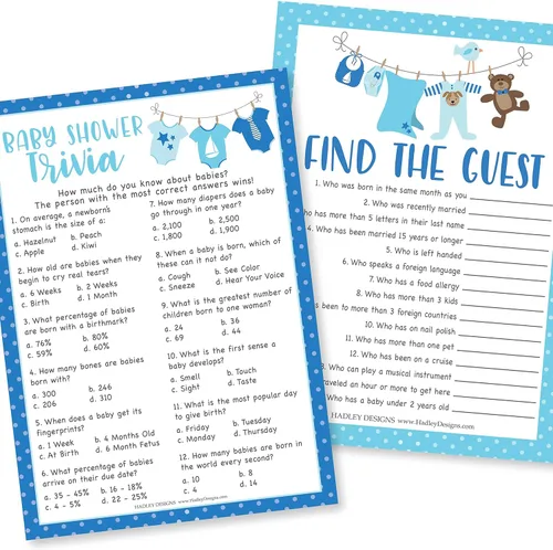 Miniatura 13 de Hadley Designs Juegos de baby shower para 25 invitados – Juego de ropa azul para baby shower, juego de baby shower verdadero o falso, juego