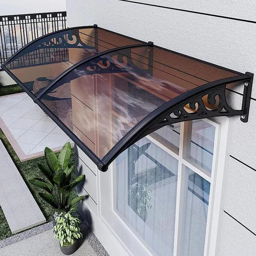 Miniatura 8 de Toldo para ventana y puerta con soporte de acero plástico, toldo para patio de puerta delantera al aire libre, transparente - 60x60cm/24x24in