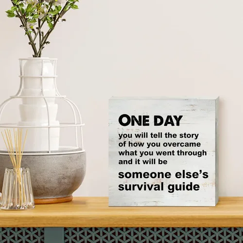 Miniatura 4 de Cartel de madera con texto en inglés «One Day You Will Tell the Story», decoración de escritorio de 5 x 5 pulgadas, letrero inspirador de madera