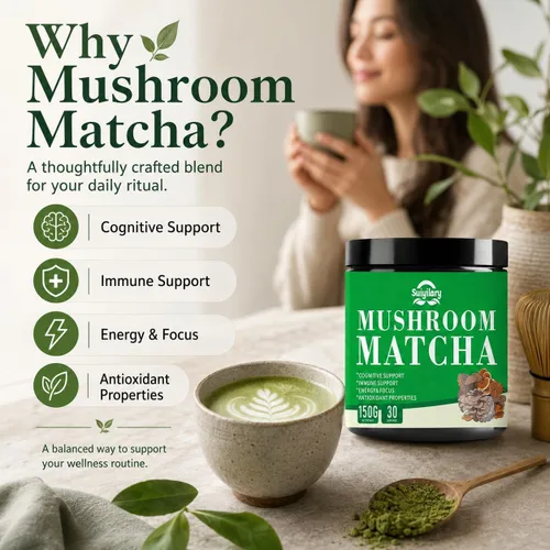 Miniatura 6 de Suiyilary Matcha de hongos, té matcha ceremonial en polvo con 7 hongos superalimentos, sin gluten, sabor genial matcha caliente o frío último, 5.29