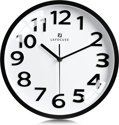 Miniatura 10 de Lafocuse Moderno reloj de pared gris con números grandes 3D silencioso sin Tic Tac, 11.8 in, fácil de leer, decorativo para sala de estar