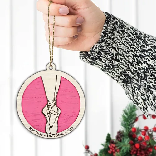 Miniatura 8 de Adorno personalizado de zapatillas de punta de ballet – Adorno de nombre de bailarín personalizado, adorno de madera cortado en capas de ballet
