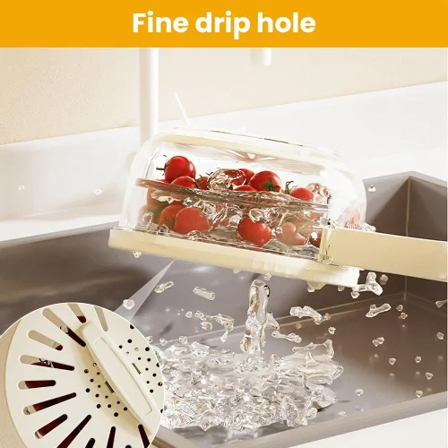 Miniatura 5 de Cuenco multifuncional para lavar frutas y verduras, cuenco para lavar frutas con colador, recipiente con tapa, escurridor de frutas con asa para 2