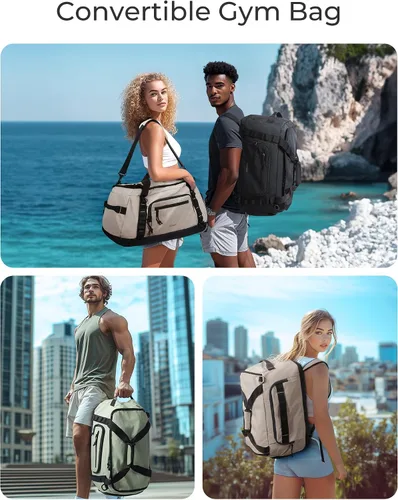 Miniatura 5 de Mochila de gimnasio para hombres, deportes y viajes de fin de semana, bolsa de viaje convertible 4 en 1 con compartimento para zapatos y bolsillo