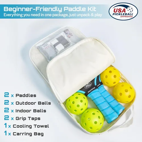 Miniatura 8 de Juego de 2 palas de pickleball aprobadas por USAPA de fibra de carbono con raquetas de pickleball para principiantes, bolas de pepinillo para Azul