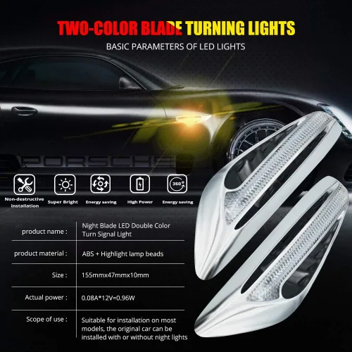 Miniatura 7 de Luces LED de posición laterales en forma de hoja, luces de conducción de doble color (blanco y amarillo/ámbar) para motocicletas, paquete de 2