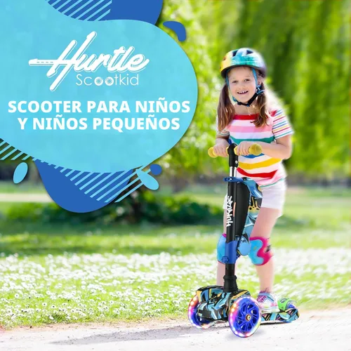 Miniatura 2 de Hurtle Patinete de 3 ruedas para niños, luces LED de ruedas, manubrio ajustable de inclinación para dirigir y asiento plegable, paseo sentado