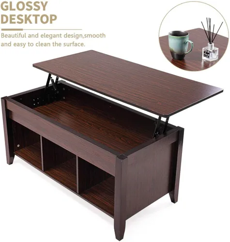 Miniatura 5 de LAZYMOON Mesa de centro elevable, compartimento de almacenamiento de escritorio para computadora portátil, muebles para el hogar de madera maciza