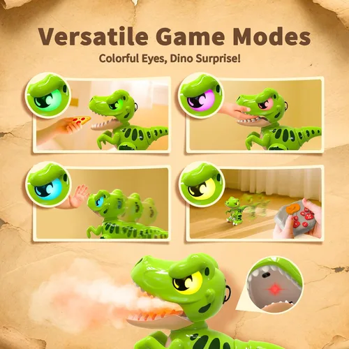 Miniatura 8 de P&C Juguetes de dinosaurio con control remoto para niños Robot recargable Velociraptor con pulverización, efectos de sonido, baile, Dino RC