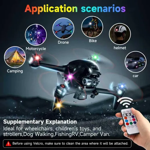 Miniatura 5 de 10 luces estroboscópicas LED inalámbricas de 4 LED con control remoto, 8 colores de alto brillo USB-C, recargable, impermeable, anticolisión, luces