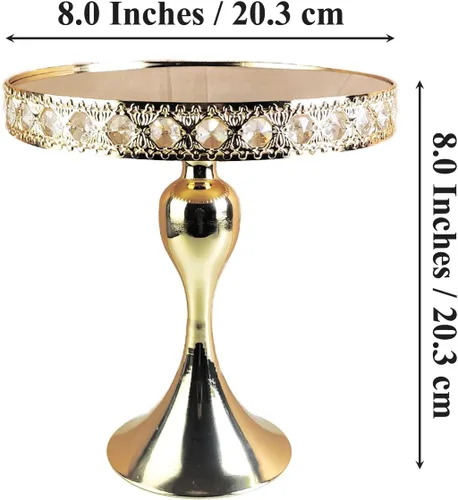 Miniatura 4 de Soporte redondo dorado de 8 pulgadas para tartas, soporte de pedestal de metal con cristales, plato de exhibición de quesos para bodas, fiestas