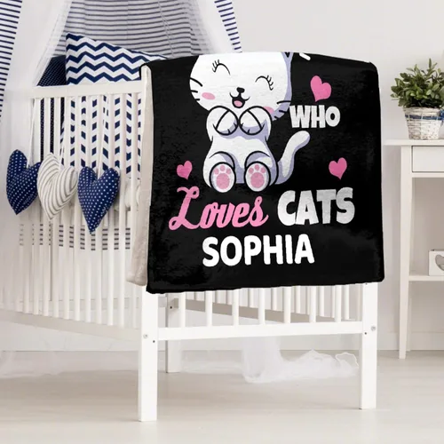 Miniatura 8 de Manta personalizada con texto en inglés «Just Girl Loves Cats», añade tu propio nombre, mantas de franela personalizadas para niños, perros y gatos