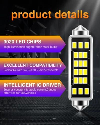 Miniatura 8 de Bombillas LED 569 578 211-2 212-2, 1280 lúmenes, extremadamente brillantes, chipsets 18-EX 3020 de 1.6 pulgadas, bombillas LED de 1.6 pulgadas