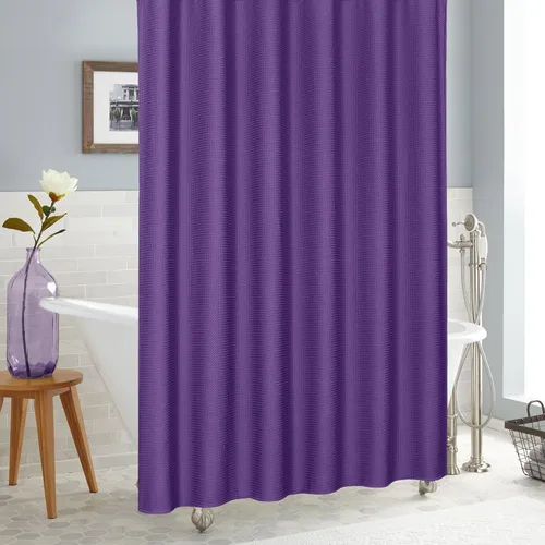 Miniatura 3 de MitoVilla Cortina de Ducha de Tela Waffle Morada, Cortinas de Ducha Modernas con Textura de Tejido Waffle para Decoración de Baño de Lujo, Cortina