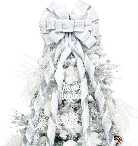 Miniatura 10 de Hismir Lazo grande de 53 x 13 pulgadas con serpentina de purpurina, lazos decorativos para árbol de Navidad, corona, puerta, festival, decoración