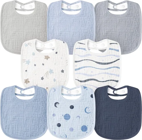 Miniatura 12 de Susurration Baberos de muselina para bebé 8 paquetes, baberos tipo bandana, baberos ajustables suaves cuadrados para babeo de bebé unisex para niñas