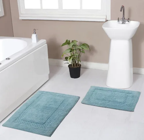 Miniatura 21 de Home Weavers Classy - Juego de alfombras de baño 100 % algodón, decoración de baño, lavable, extrasuave y absorbente, tapete de cocina, juego de Aqua