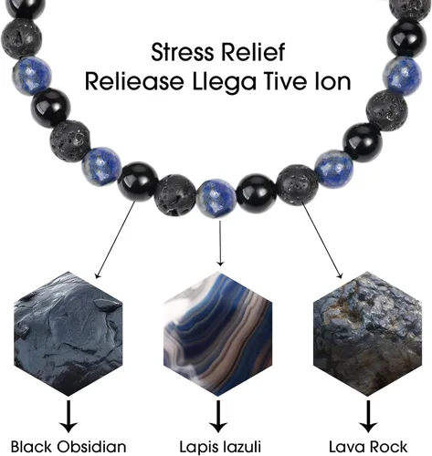 Miniatura 3 de Pulseras de cuentas negras para hombres y niños 0.236 in de obsidiana ónix cuentas de lava para hombre conjunto de pulseras para hombre - Genial