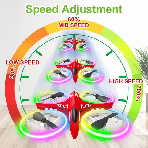 Miniatura 7 de Dwi Dowellin Mini Dron de 4.9 Pulgadas para Niños a Prueba de Choques Luces LED Despegue y Aterrizaje con Una Tecla Volteretas RC Control Remoto Rojo