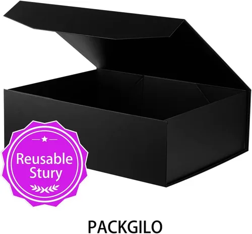 Miniatura 4 de 1 Pieza Caja de Regalo Extra Grande Negro Mate con Tapa, 16.5 x 13 x 5.3 pulgadas, Cajas de Regalo Gigantes Magnéticas Duras para Regalos, Ropa