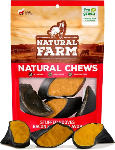 Natural Farm Pezuñas de vaca rellenas con sabor a tocino y queso para perros (paquete de 4), golosinas de hueso de pezuña natural duraderas, mejores