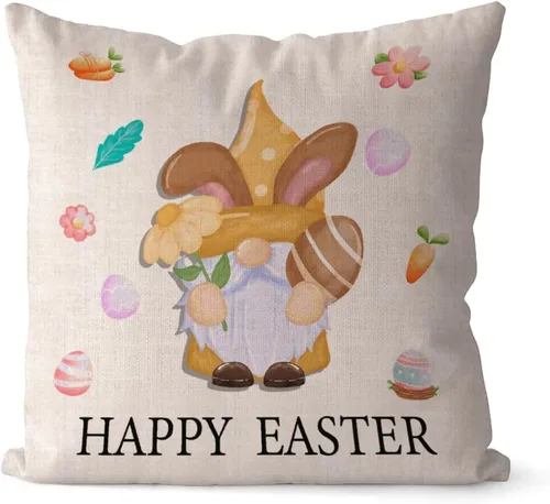 Miniatura 45 de Divertidas fundas de almohada de gnomo de Pascua, huevos de Pascua, zanahorias, divertidas fundas de almohada de 16 x 16 pulgadas, decoración