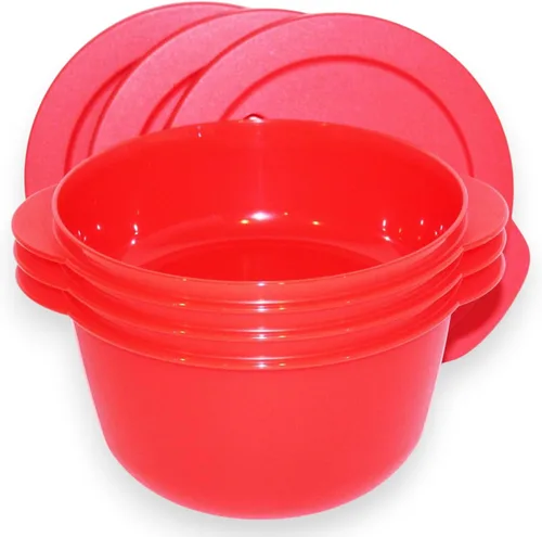 Miniatura 2 de Tupperware Juego de 3 cuencos para microondas Crystalwave de 4.25, 6.25 y 8.5 tazas, color rojo