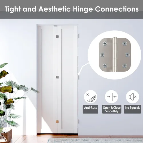 Miniatura 6 de Puerta plegable de 180 grados, para aberturas de 30 ″ x 80 ″, puerta plegable esmerilada blanca 3-Lite con bisagras, juego de herrajes para puertas