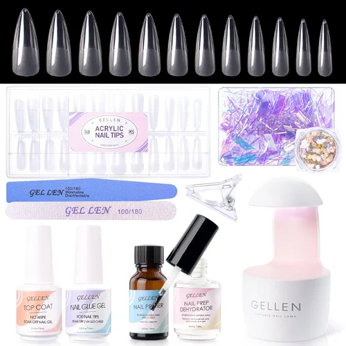 Miniatura 8 de Gellen Kit de uñas de gel, ataúd, 240 piezas, juego de extensión con todo, puntas de uñas Etch X, kit de bricolaje largo, pegamento de uñas de gel
