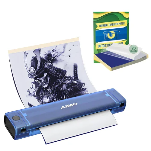 Aimo T08F - Impresora inalámbrica de plantillas de tatuajes y 20 hojas de papel de transferencia para plantillas de tatuajes