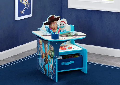 Miniatura 6 de Delta Children Sesame Street Elmo - Silla tapizada, color rojo y Disney/Pixar Toy Story 4 y 6 cubos de diseño y almacenamiento organizador