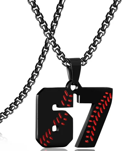Miniatura 34 de SKQIR Colgante de número de jersey de béisbol para hombres y niños - Cadena de acero inoxidable para atletas - Negro