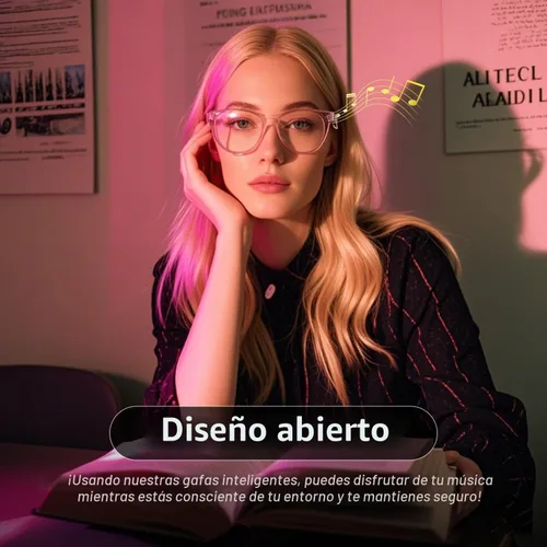 Miniatura 6 de Lentes inteligentes para mujer, lentes filtrantes de luz azul, Bluetooth 5.3, audio y micrófono, tacto inteligente, sonido claro de oído abierto