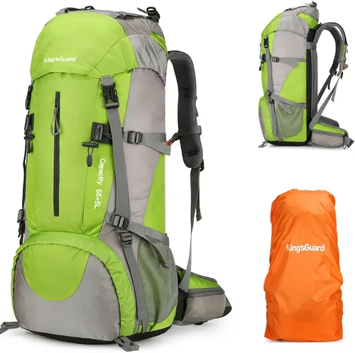 King'sGuard Mochila de senderismo de 70L con cubierta de lluvia, mochila de viaje impermeable ligera para acampar, mochila grande Verde