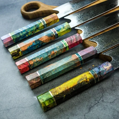 Miniatura 7 de Cuchillo de chef damasquinado, mango único de una sola pieza, cuchillo de cocina profesional de chef japonés Vg10, 67 capas, acero damasquinado