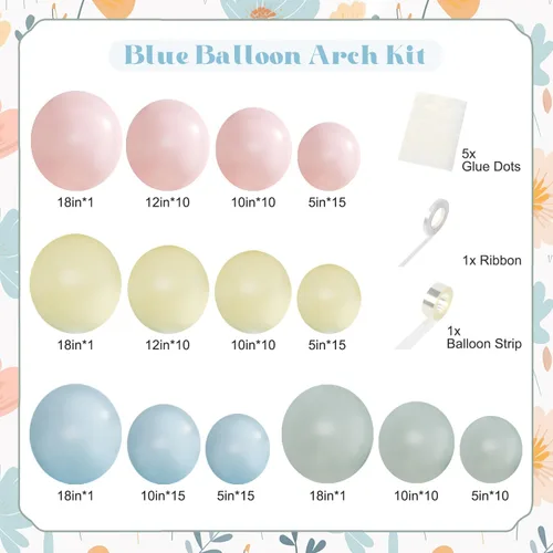 Miniatura 5 de Kit de arco de globos rosa, azul y amarillo pastel, 124 piezas – Globos macarrón rosa claro, azul y amarillo para decoración de fiesta de té Azul