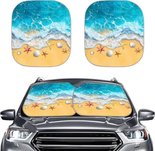 Miniatura 10 de Parasol para parabrisas de automóvil con estampado de playa tropical, protección universal para proteger el interior del automóvil, bloquea